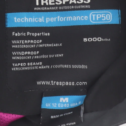 Trespass Women’s Black Waterproof Parka Jacket Size 12 Hooded Outdoor