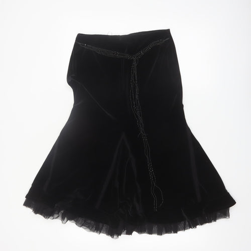 Principles Women’s Black Velvet Beaded Flare Midi Skirt Size 10