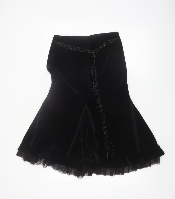 Principles Women’s Black Velvet Beaded Flare Midi Skirt Size 10