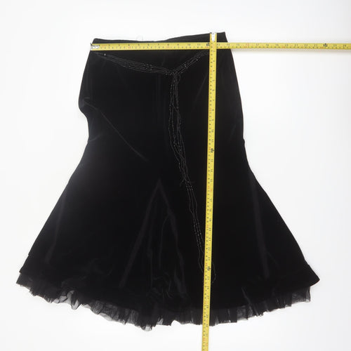 Principles Women’s Black Velvet Beaded Flare Midi Skirt Size 10