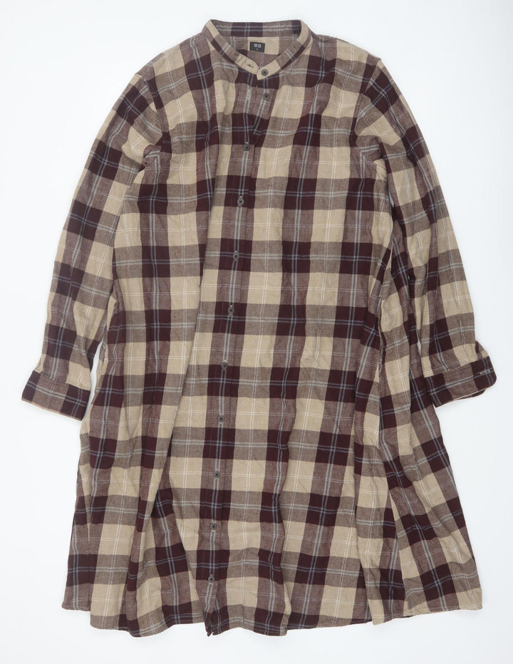 Uniqlo Women's Beige Check Flannel Shirt Dress XL