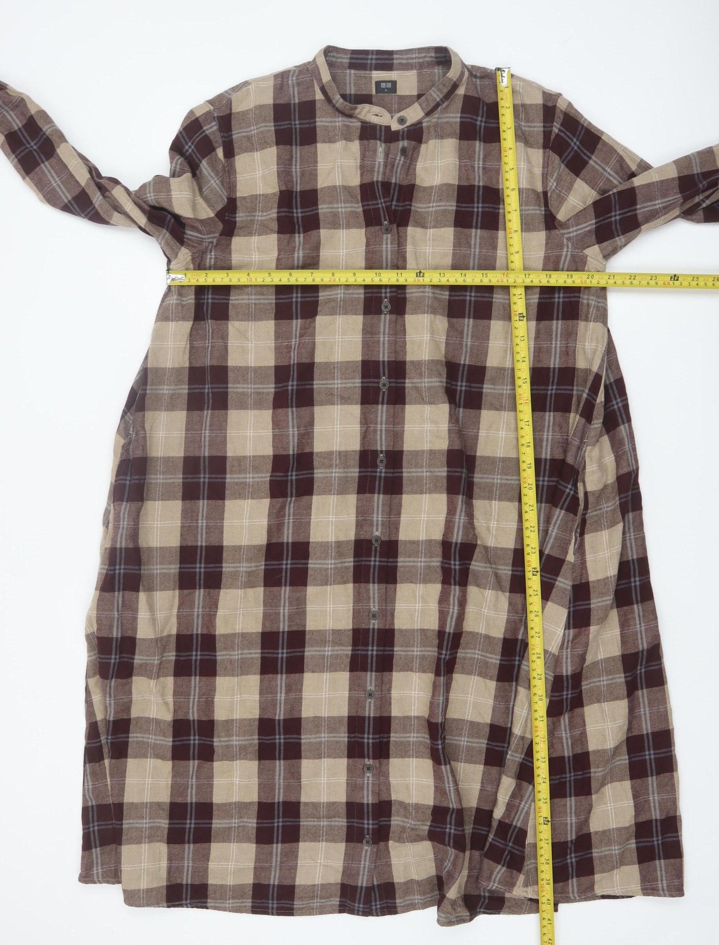 Uniqlo Women's Beige Check Flannel Shirt Dress XL