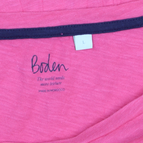 Boden Womens Pink L Basic Cotton 3/4 Sleeve Relaxed Fit T-Shirt