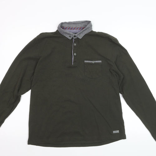 Brave Soul Men's Green Long Sleeve Collared Polo Shirt Size M