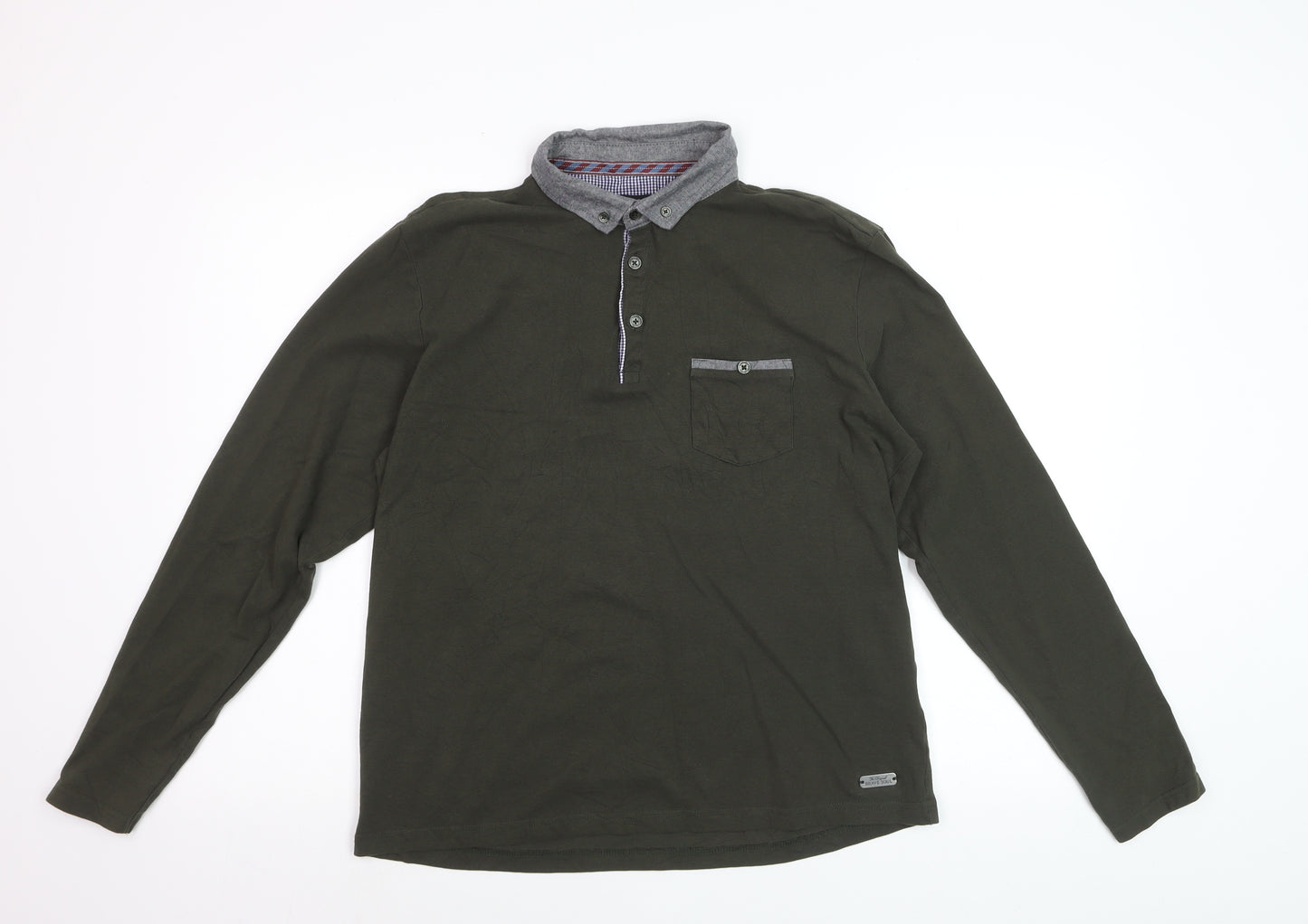 Brave Soul Men's Green Long Sleeve Collared Polo Shirt Size M