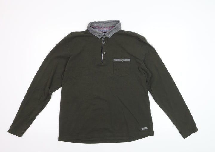 Brave Soul Men's Green Long Sleeve Collared Polo Shirt Size M