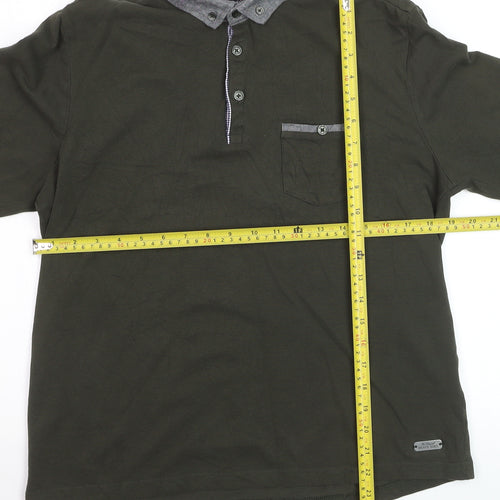 Brave Soul Men's Green Long Sleeve Collared Polo Shirt Size M