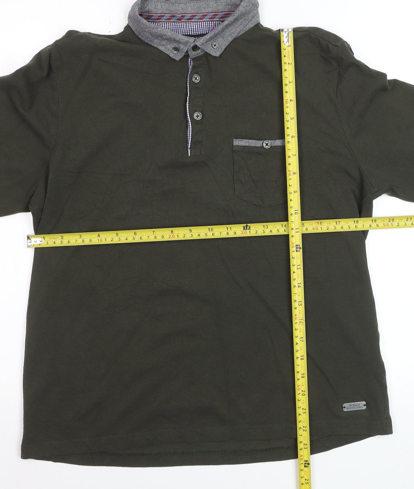 Brave Soul Men's Green Long Sleeve Collared Polo Shirt Size M