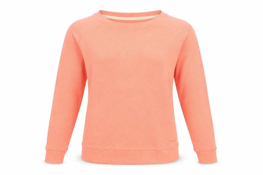 Front view of Rohan women’s coral polyester pullover sweatshirt xs lightweight casual