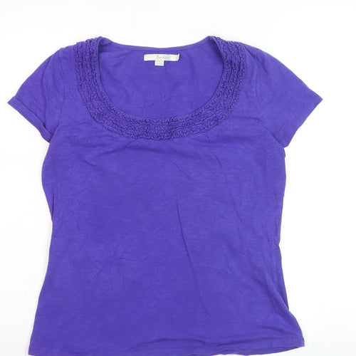 Boden Women's Purple Cotton Ruffle Scoop Neck T-Shirt UK 14