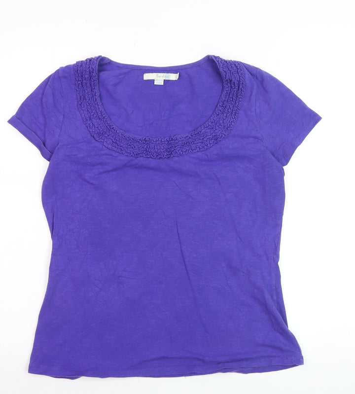 Boden Women's Purple Cotton Ruffle Scoop Neck T-Shirt UK 14