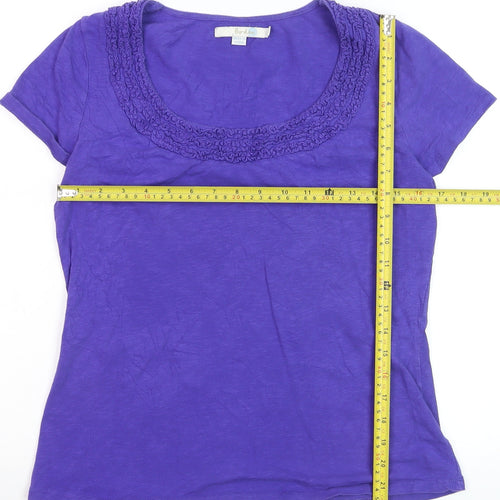 Boden Women's Purple Cotton Ruffle Scoop Neck T-Shirt UK 14