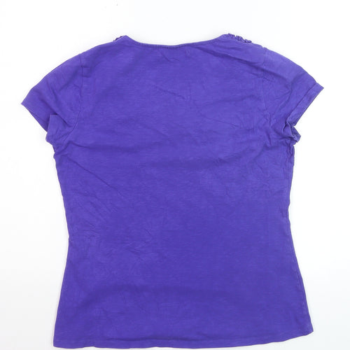 Boden Women's Purple Cotton Ruffle Scoop Neck T-Shirt UK 14