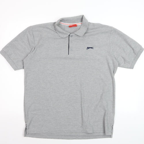 Slazenger Men's Grey Regular Fit Short Sleeve Polo Shirt L