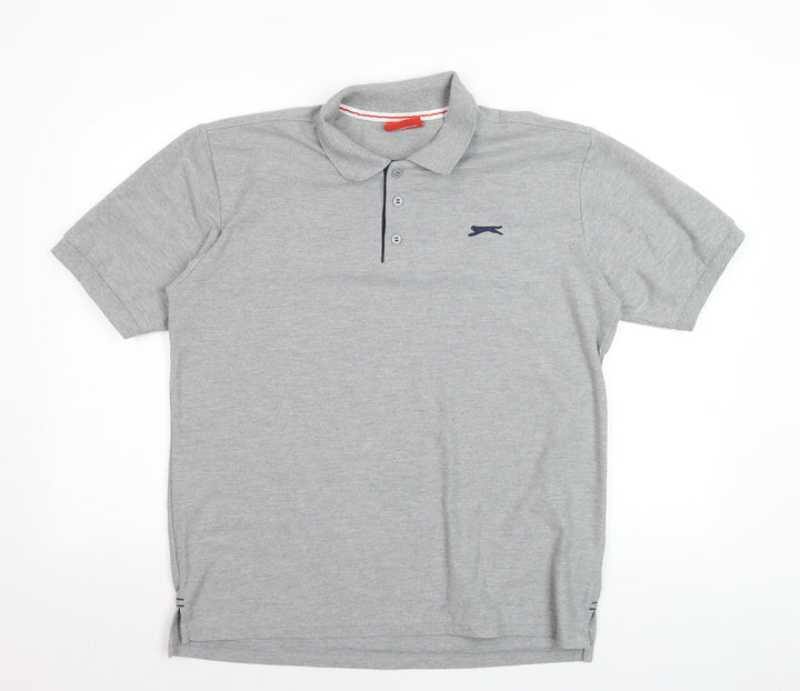 Slazenger Men's Grey Regular Fit Short Sleeve Polo Shirt L
