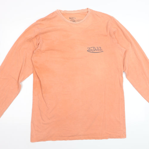 Von Dutch Men's Orange Long Sleeve Retro Cotton Top Size L