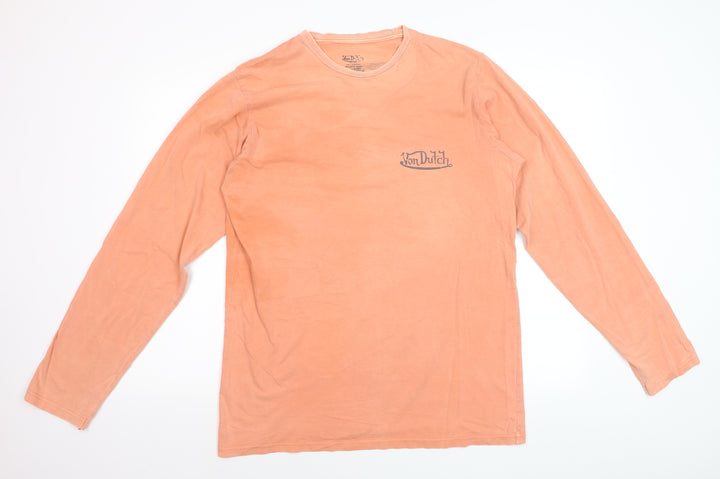 Von Dutch Men's Orange Long Sleeve Retro Cotton Top Size L