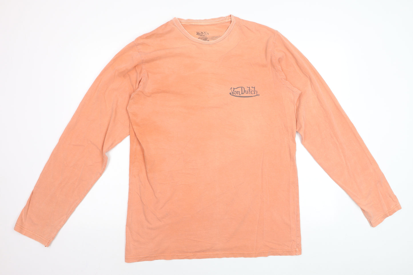 Von Dutch Men's Orange Long Sleeve Retro Cotton Top Size L