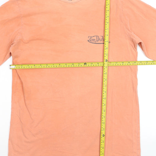 Von Dutch Men's Orange Long Sleeve Retro Cotton Top Size L