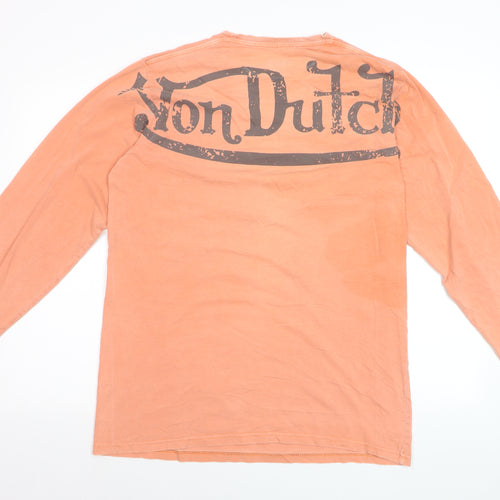 Von Dutch Men's Orange Long Sleeve Retro Cotton Top Size L