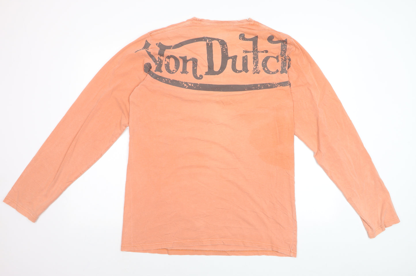 Von Dutch Men's Orange Long Sleeve Retro Cotton Top Size L