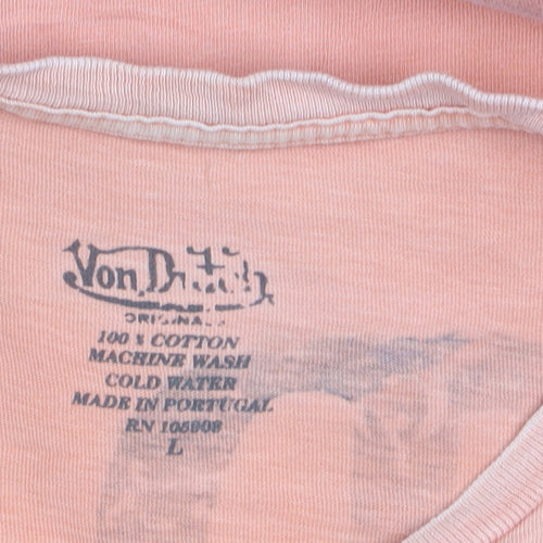 Von Dutch Men's Orange Long Sleeve Retro Cotton Top Size L