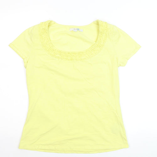 Boden Women's Yellow Scoop Neck Short Sleeve Cotton T-Shirt Size 14