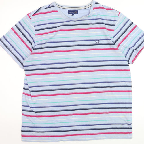 Lincoln Men's Multicoloured Striped Cotton Blend Crew Neck T-Shirt Large