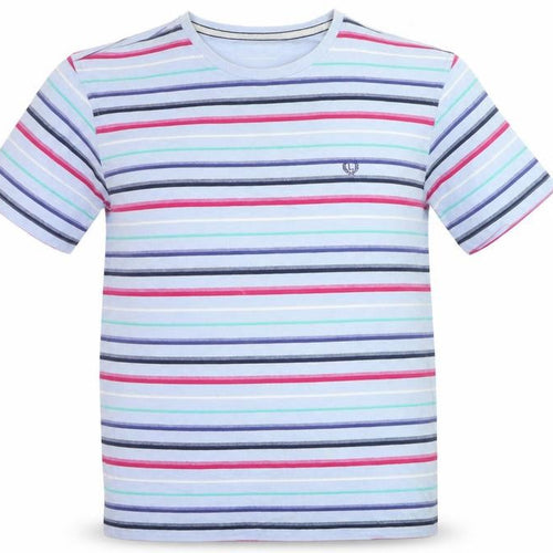 Lincoln Men's Multicoloured Striped Cotton Blend Crew Neck T-Shirt Large