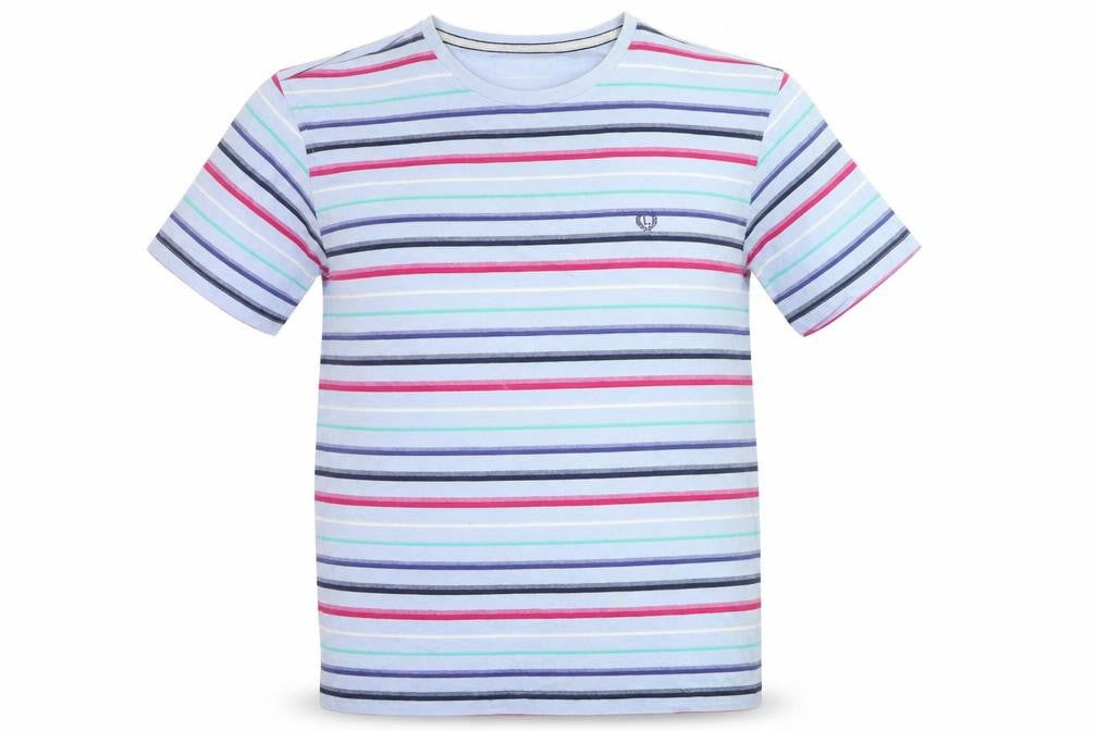 Lincoln Men's Multicoloured Striped Cotton Blend Crew Neck T-Shirt Large