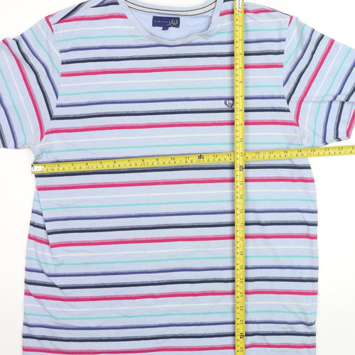 Lincoln Men's Multicoloured Striped Cotton Blend Crew Neck T-Shirt Large