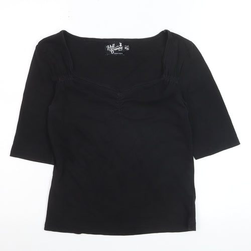 Hell Bunny Womens Black 3/4 Sleeve Cotton Elastane Basic Blouse UK 12