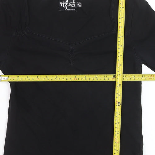 Hell Bunny Womens Black 3/4 Sleeve Cotton Elastane Basic Blouse UK 12