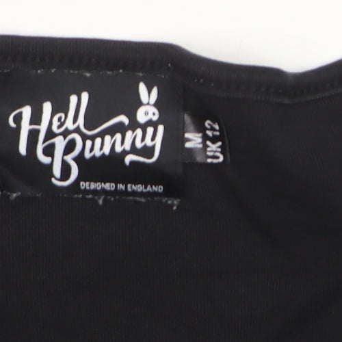 Hell Bunny Womens Black 3/4 Sleeve Cotton Elastane Basic Blouse UK 12