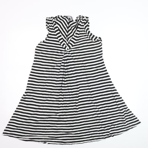 Marks and Spencer Women’s Black Stripe Viscose A-Line Knee Dress Size 16