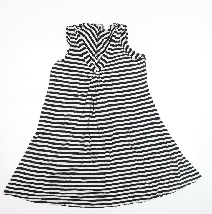 Marks and Spencer Women’s Black Stripe Viscose A-Line Knee Dress Size 16