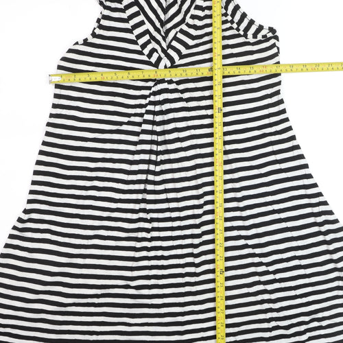 Marks and Spencer Women’s Black Stripe Viscose A-Line Knee Dress Size 16