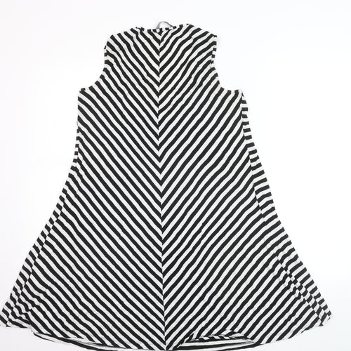 Marks and Spencer Women’s Black Stripe Viscose A-Line Knee Dress Size 16