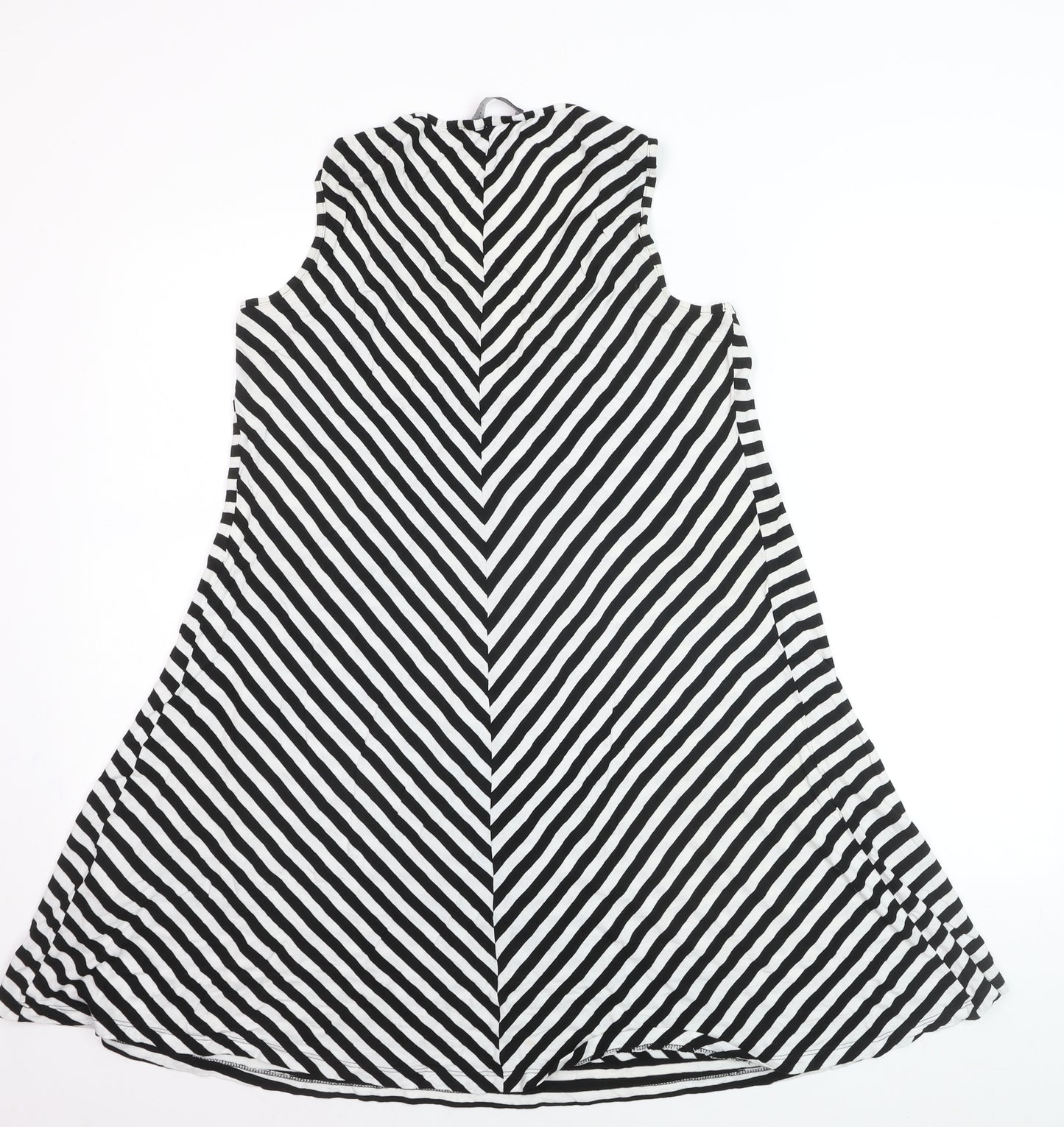 Marks and Spencer Women’s Black Stripe Viscose A-Line Knee Dress Size 16