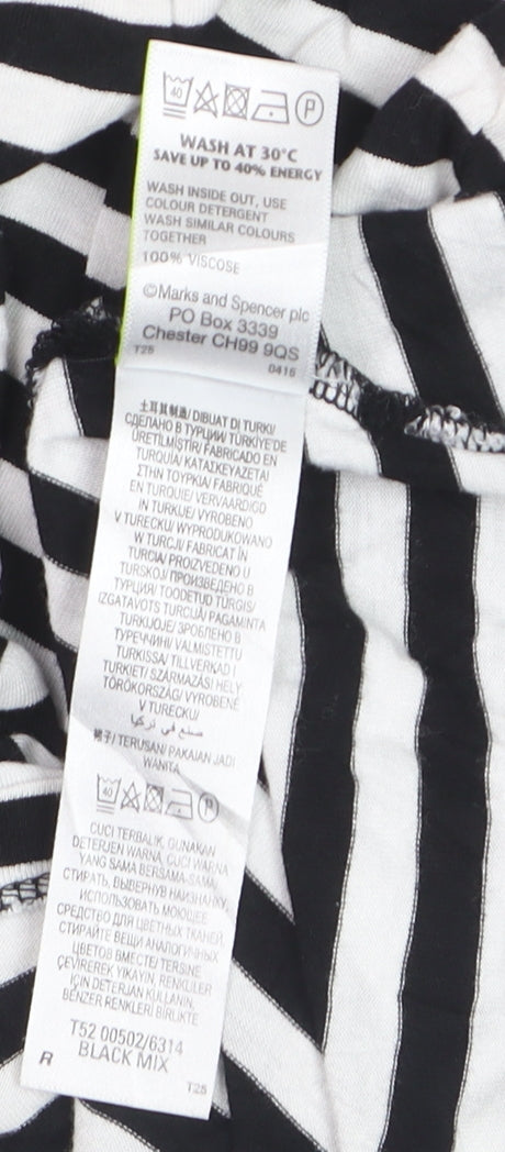 Marks and Spencer Women’s Black Stripe Viscose A-Line Knee Dress Size 16