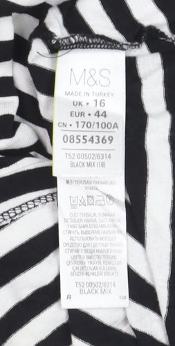 Marks and Spencer Women’s Black Stripe Viscose A-Line Knee Dress Size 16