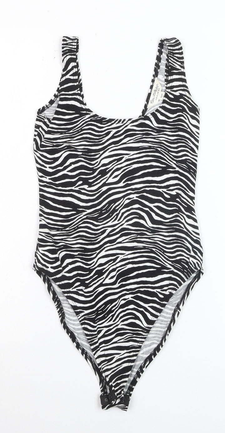 Miss Selfridge Women's Black Zebra Print Bodysuit UK 8