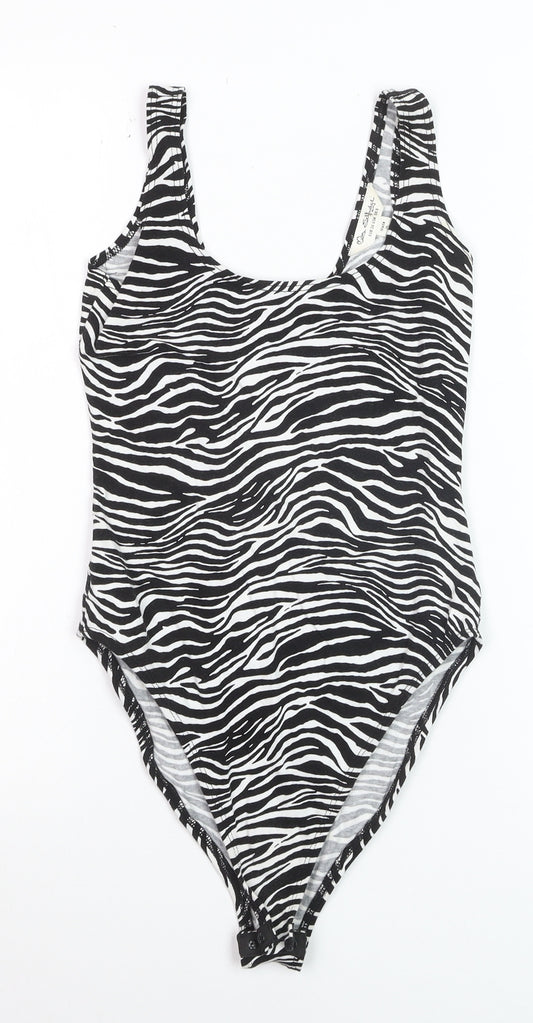 Miss Selfridge Women's Black Zebra Print Bodysuit UK 8