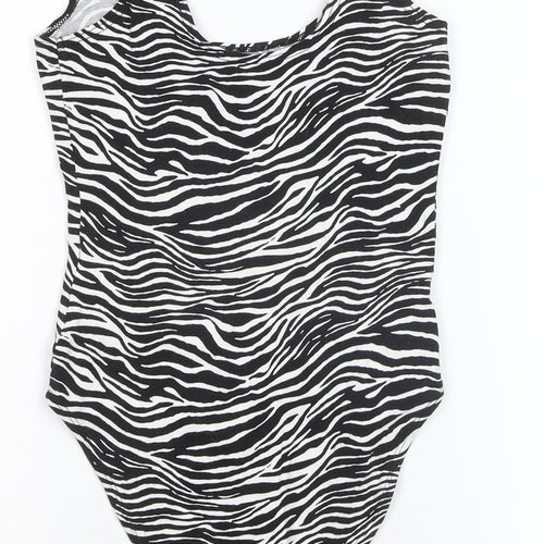 Miss Selfridge Women's Black Zebra Print Bodysuit UK 8