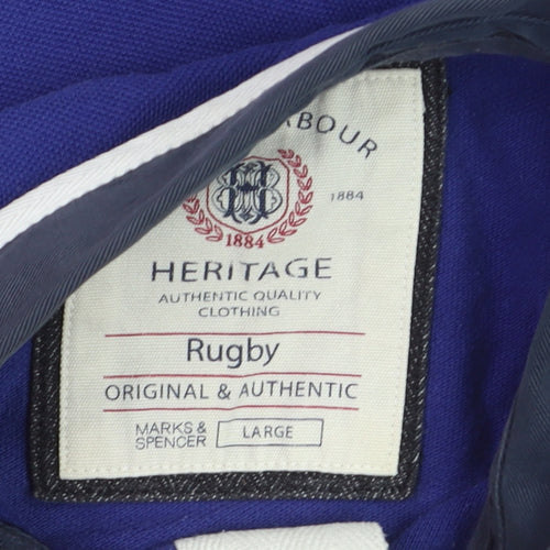 Marks and Spencer Men's Blue Rugby Polo Shirt Large Cotton