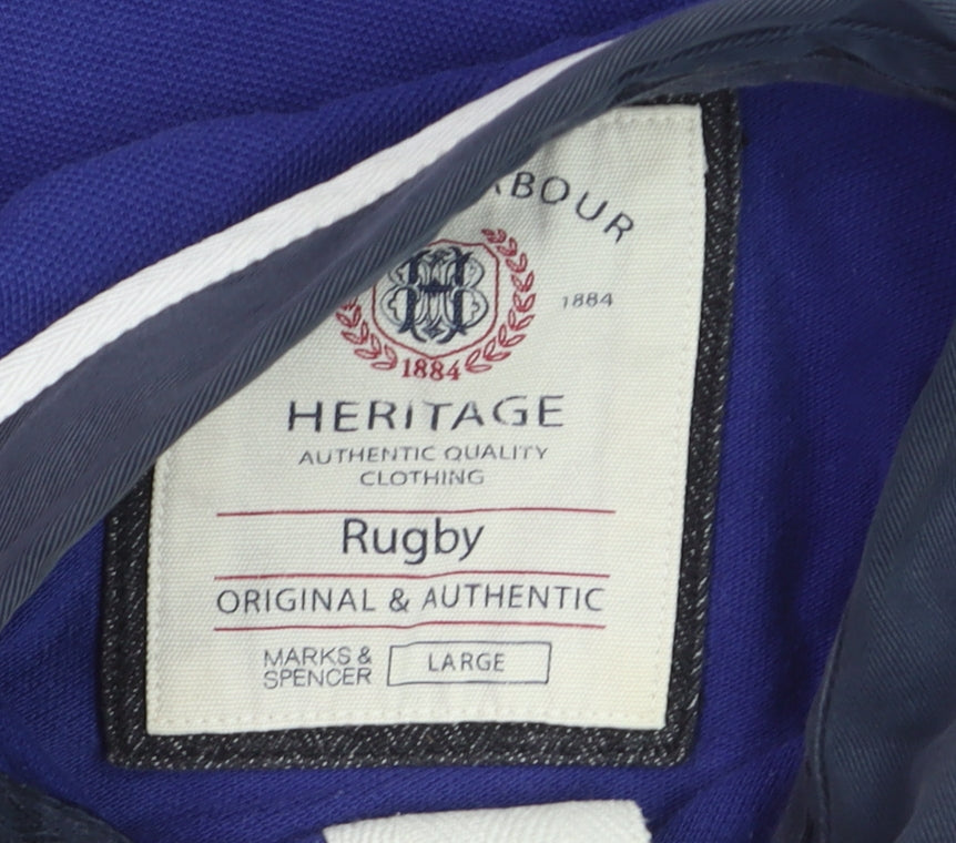 Marks and Spencer Men's Blue Rugby Polo Shirt Large Cotton