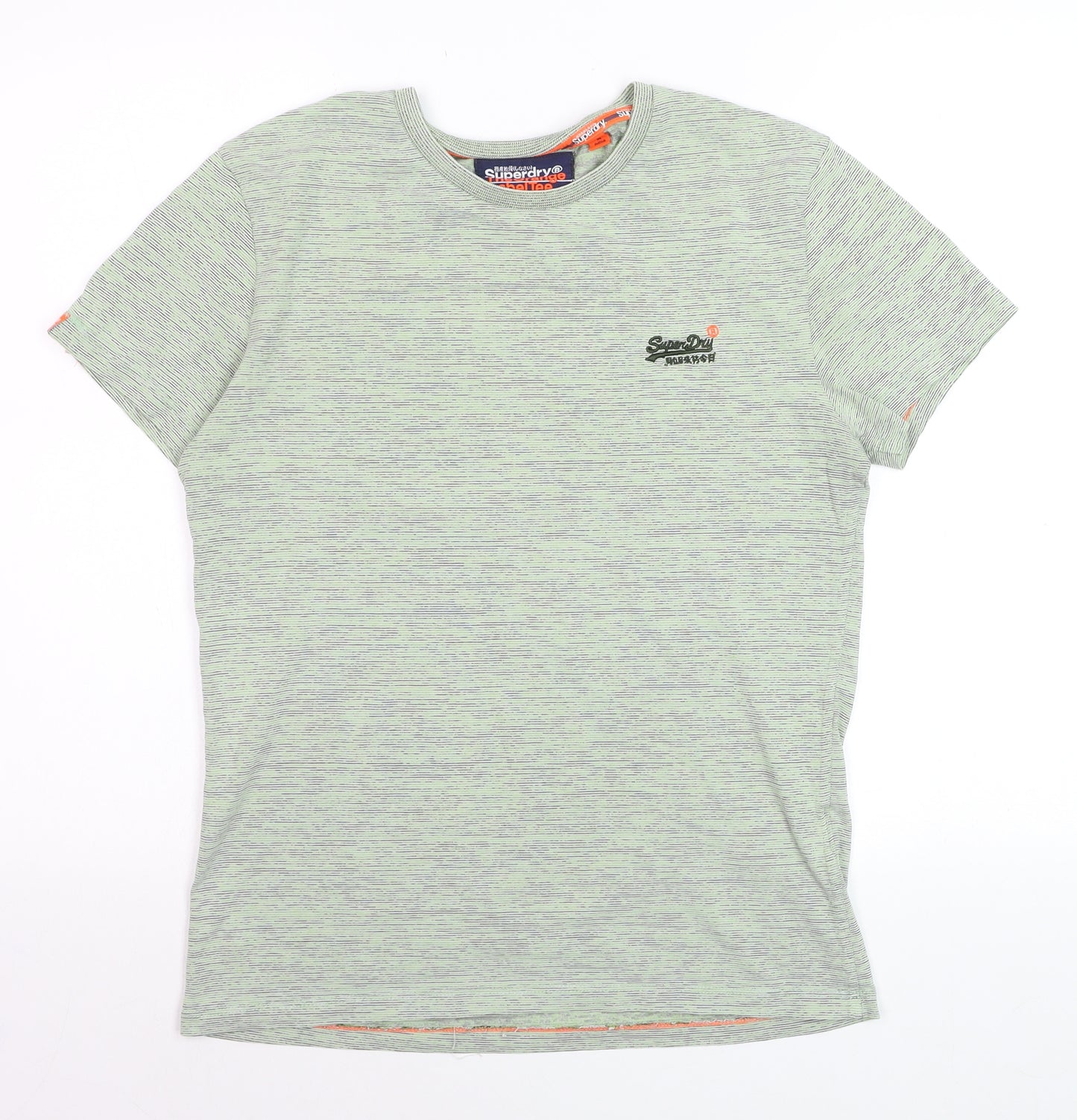 Superdry Men's Green Crew Neck The Orange Label Tee Medium Cotton Blend
