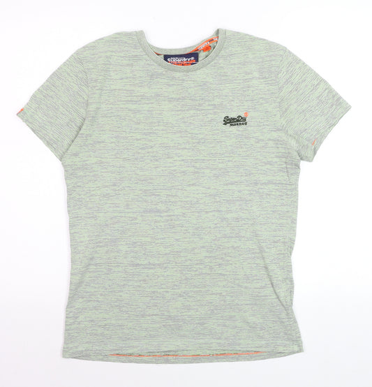 Superdry Men's Green Crew Neck The Orange Label Tee Medium Cotton Blend