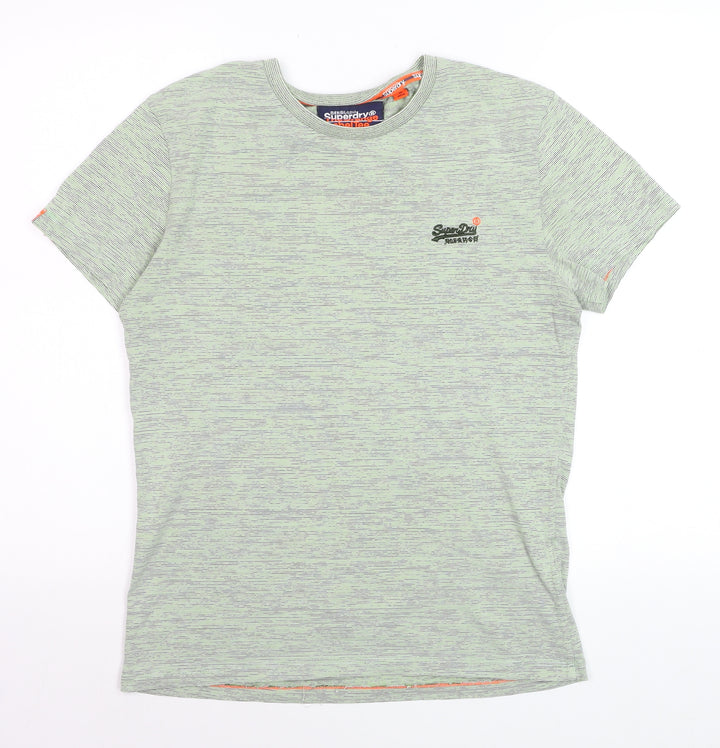 Superdry Men's Green Crew Neck The Orange Label Tee Medium Cotton Blend