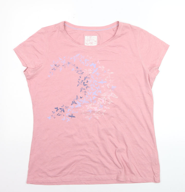 Fat Face Women's Pink Butterfly Print Cotton T-Shirt Size 18